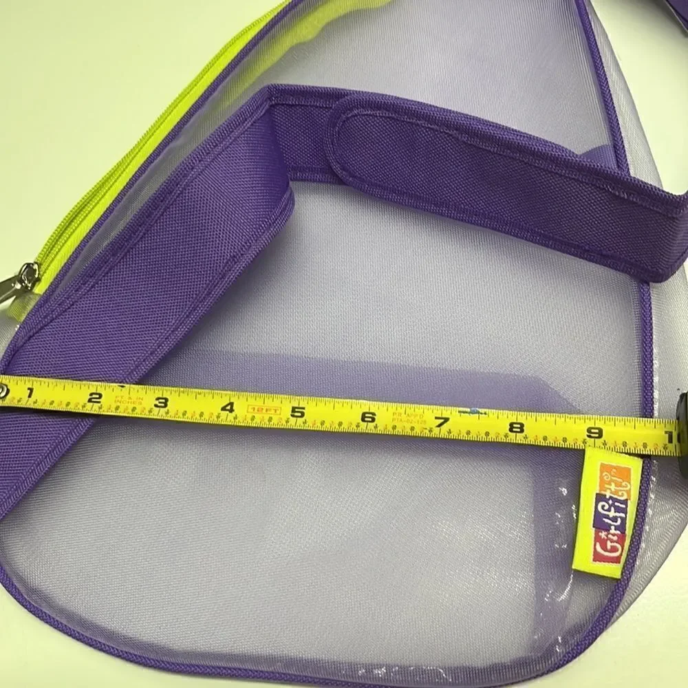 Girlfitti Purple Mesh Velcro Adjustable Body Bag w/ Mesh Wallet & Yellow Zippers